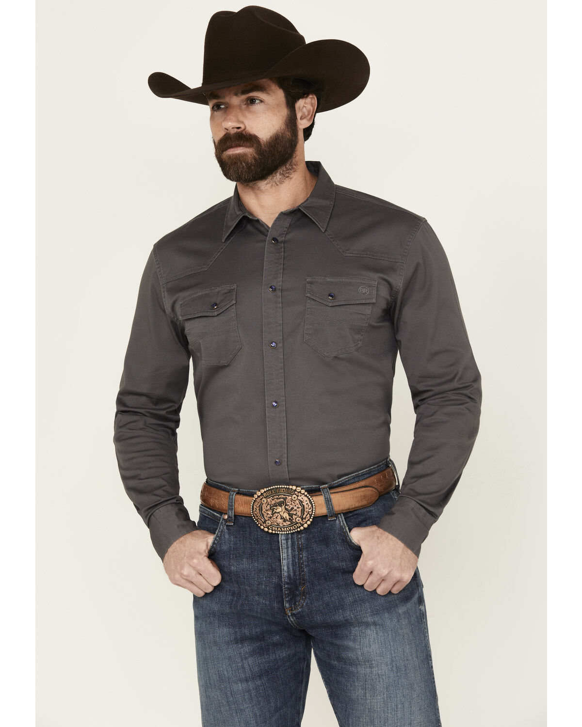 Image #1 - Blue Ranchwear Men's Rustler Solid Twill Long Sleeve Snap Stretch Western Work Shirt, Charcoal, hi-res
