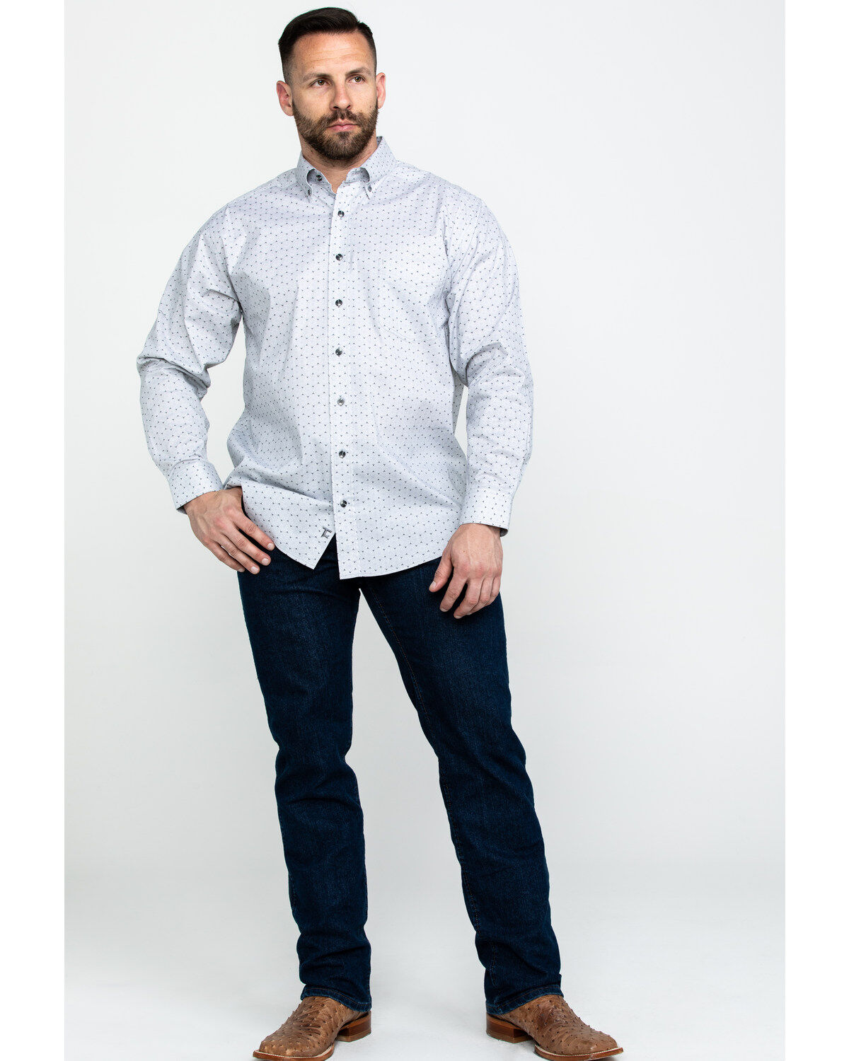 Image #6 - Tuf Cooper Men's Black Stretch Poplin Print Long Sleeve Western Shirt, , hi-res