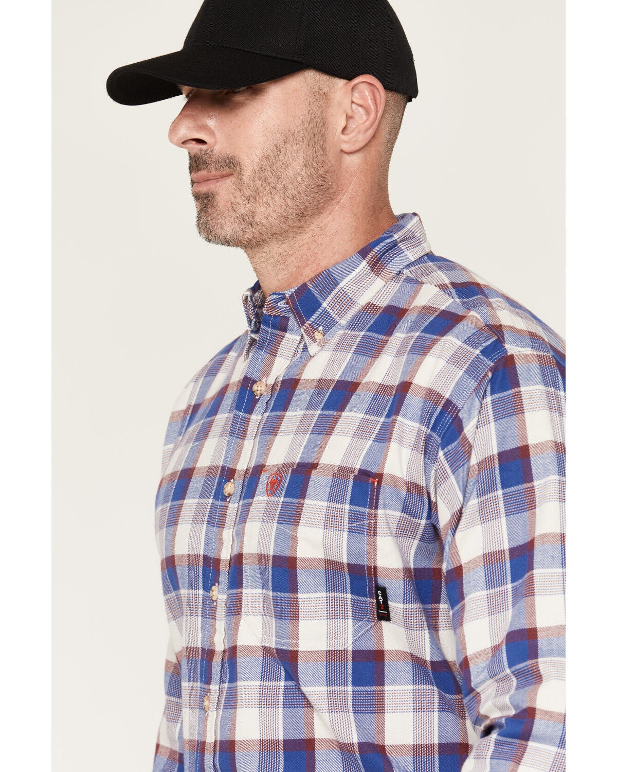 Image #2 - Ariat Men's FR Stanley Plaid Print Long Sleeve Button-Down Work Shirt, White, hi-res