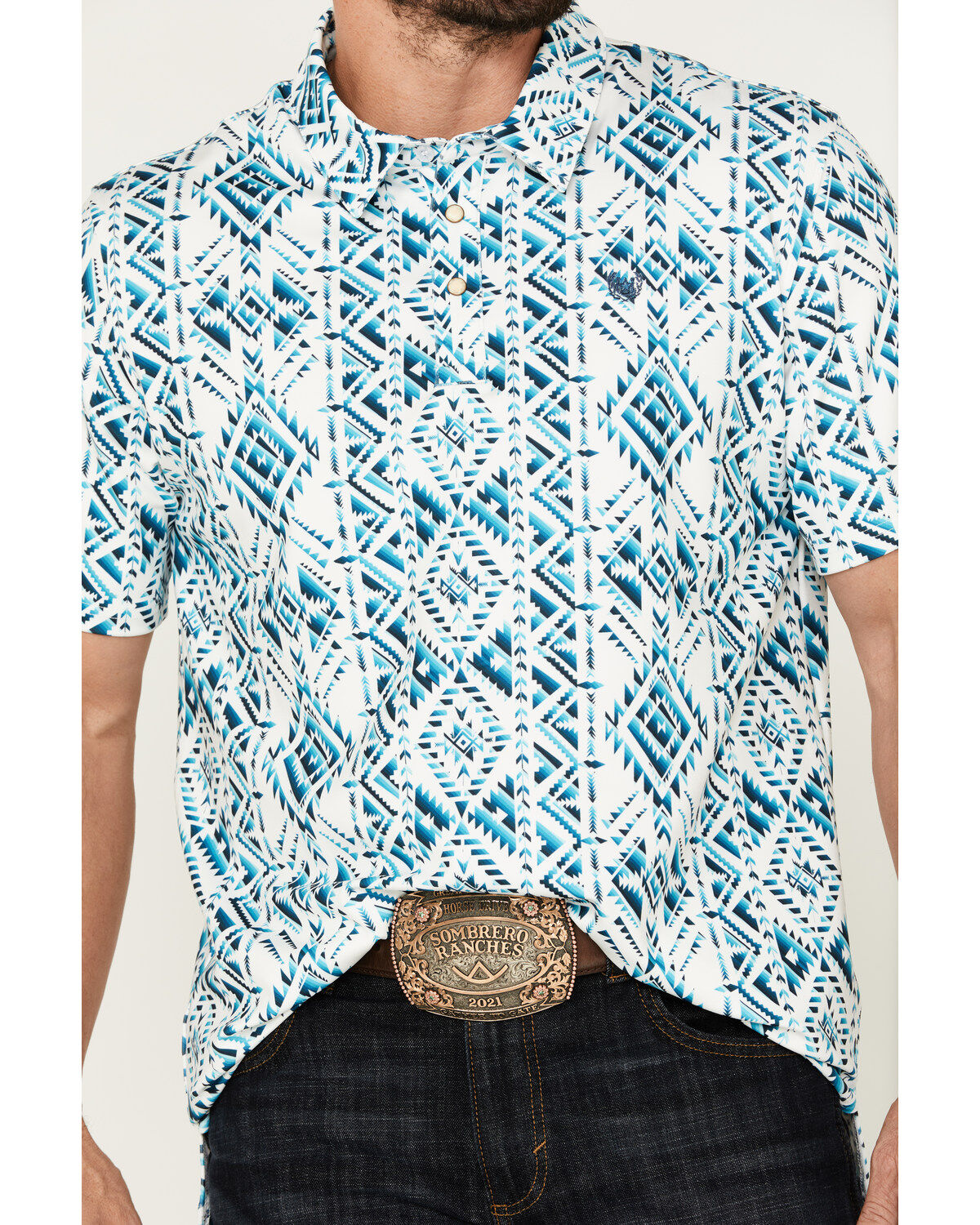 Image #3 - Panhandle Men's Southwestern Print Short Sleeve Performance Polo Shirt, , hi-res