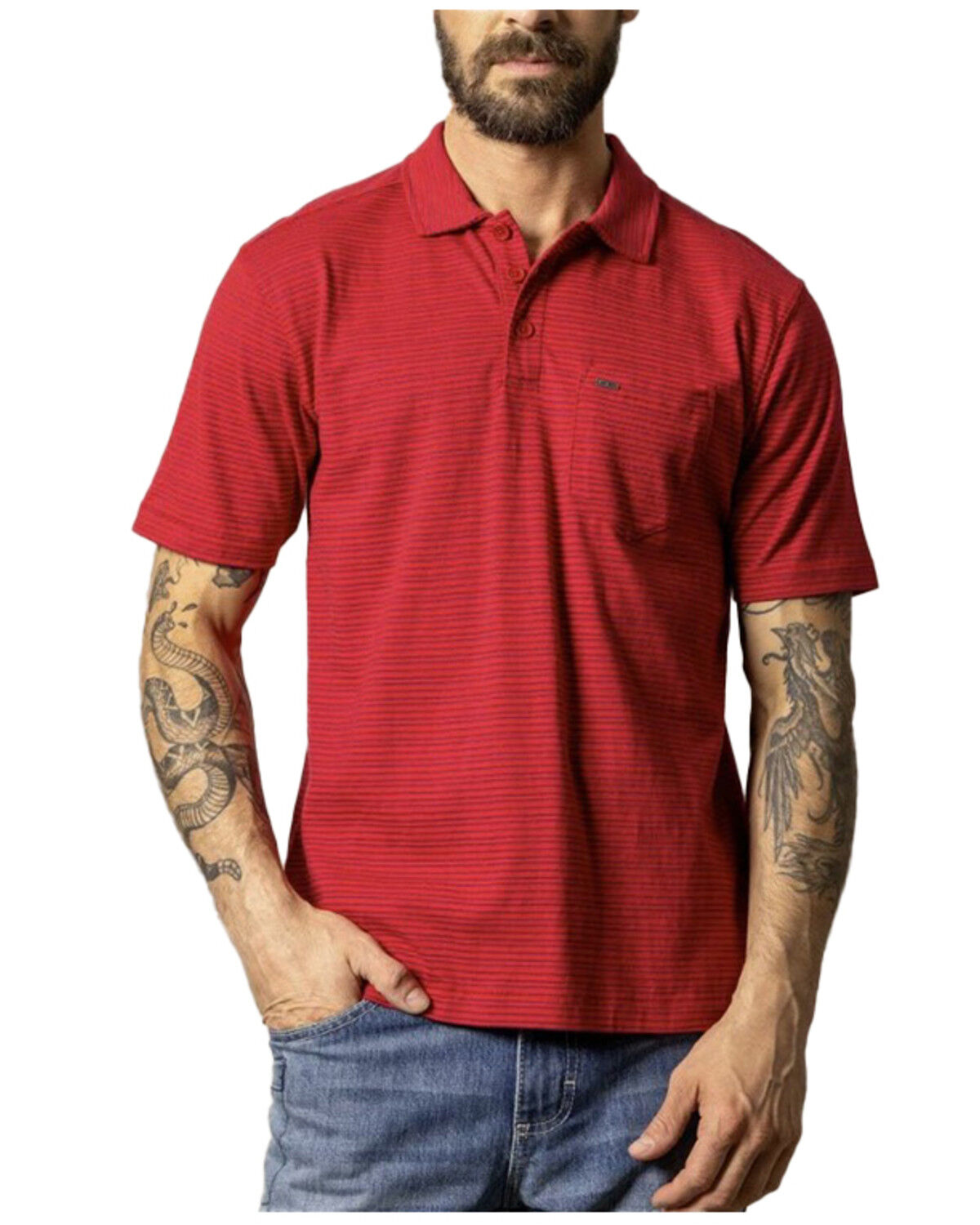 Image #1 - Kimes Ranch Men's Harlan Striped Short Sleeve Button-Down Polo Shirt, Red, hi-res