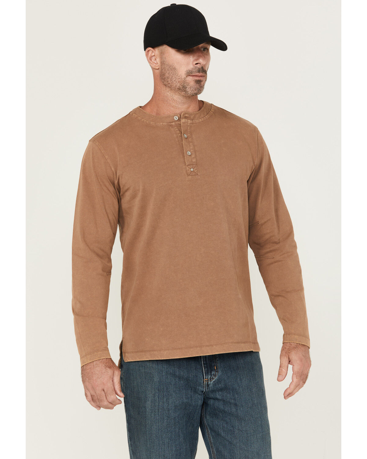 Image #1 - Thorogood Men's Heavyweight Vintage Wash Long Sleeve Henley Shirt, Khaki, hi-res