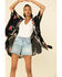 Image #2 - Angie Women's Black Floral Border Print Kimono , , hi-res