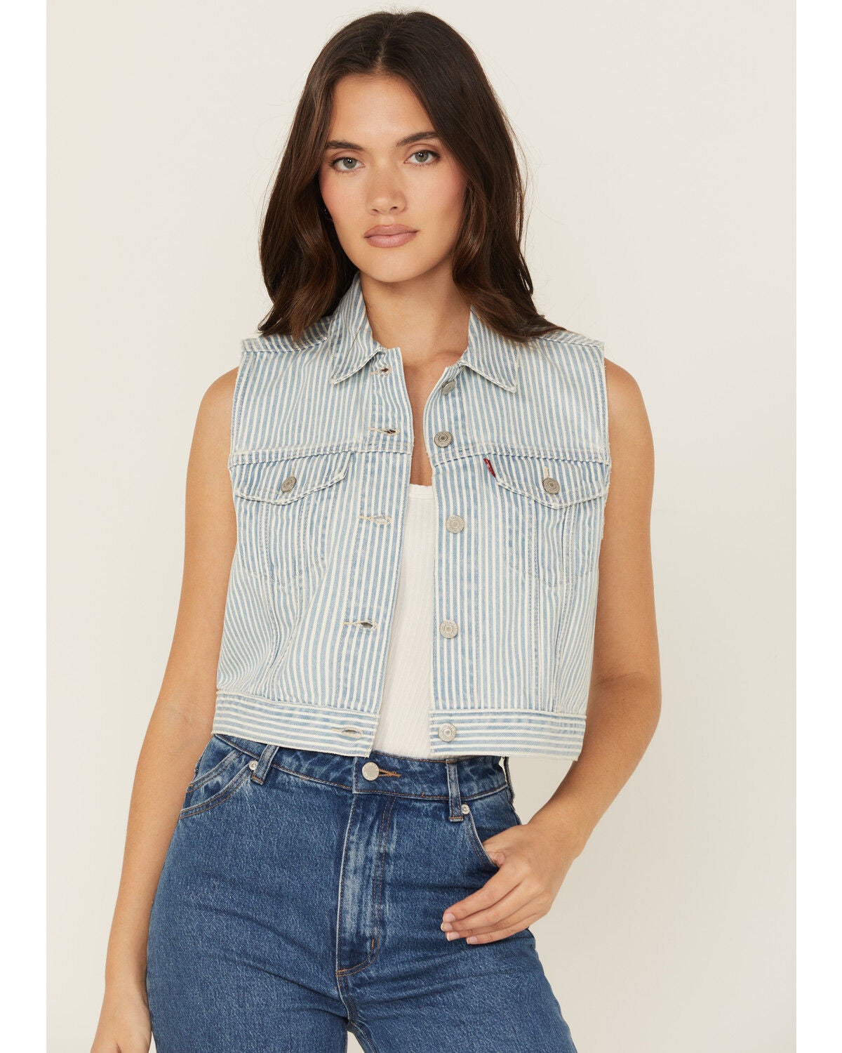 Levi's Women's Light Wash Striped Vest, Light Wash, hi-res