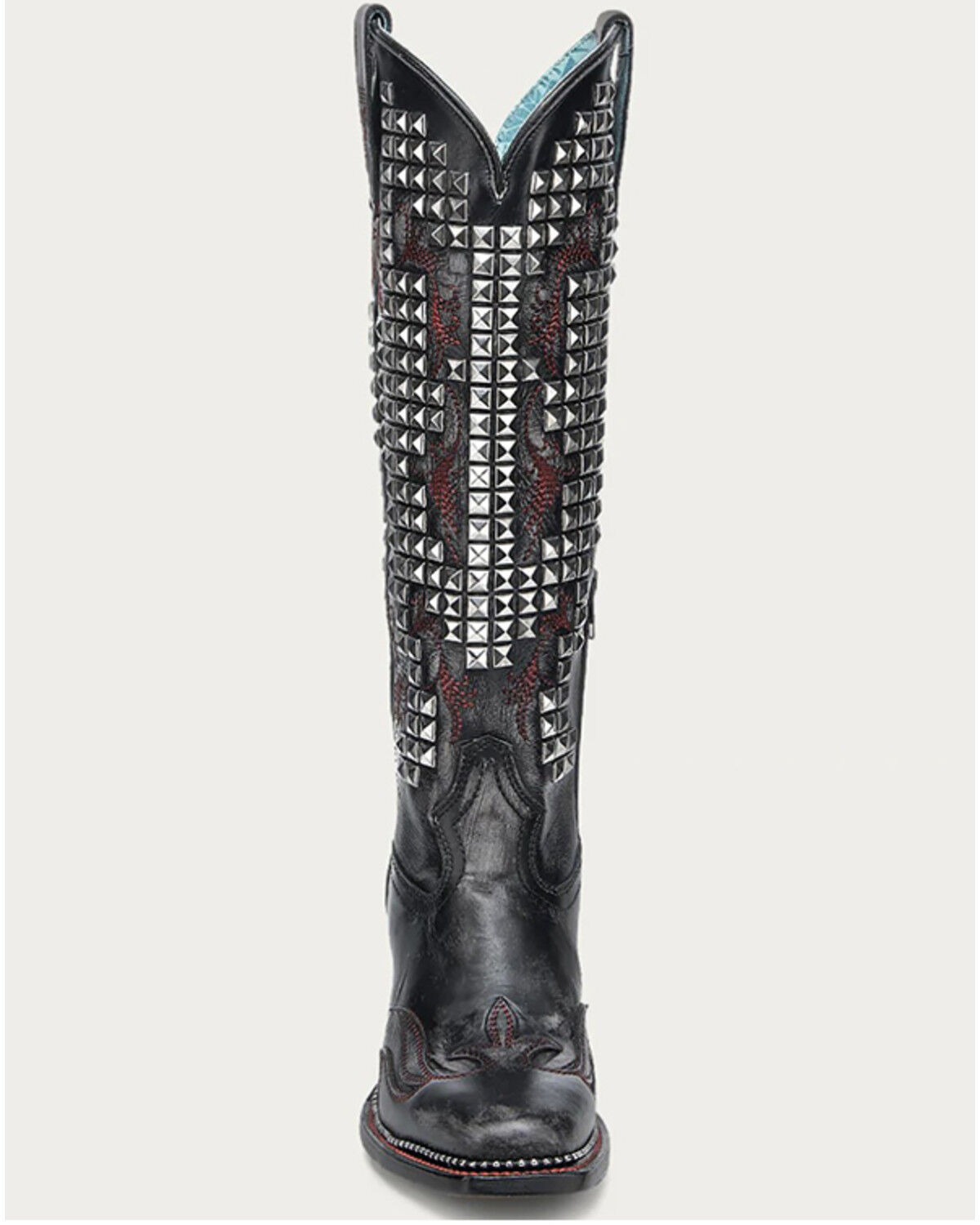 Image #3 - Corral Women's Studded Embroidery Tall Western Boots - Square Toe, Black, hi-res