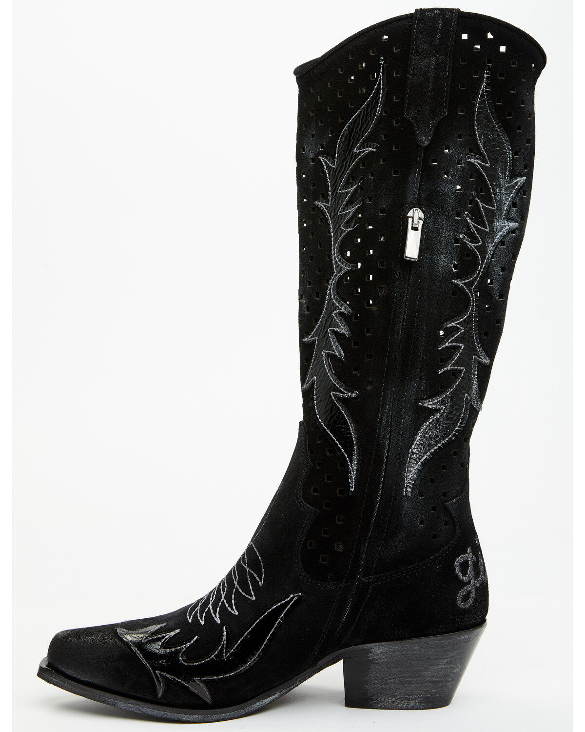 Image #3 - Italian Cowboy Women's Perforated Tall Western Boots - Snip Toe, Black, hi-res