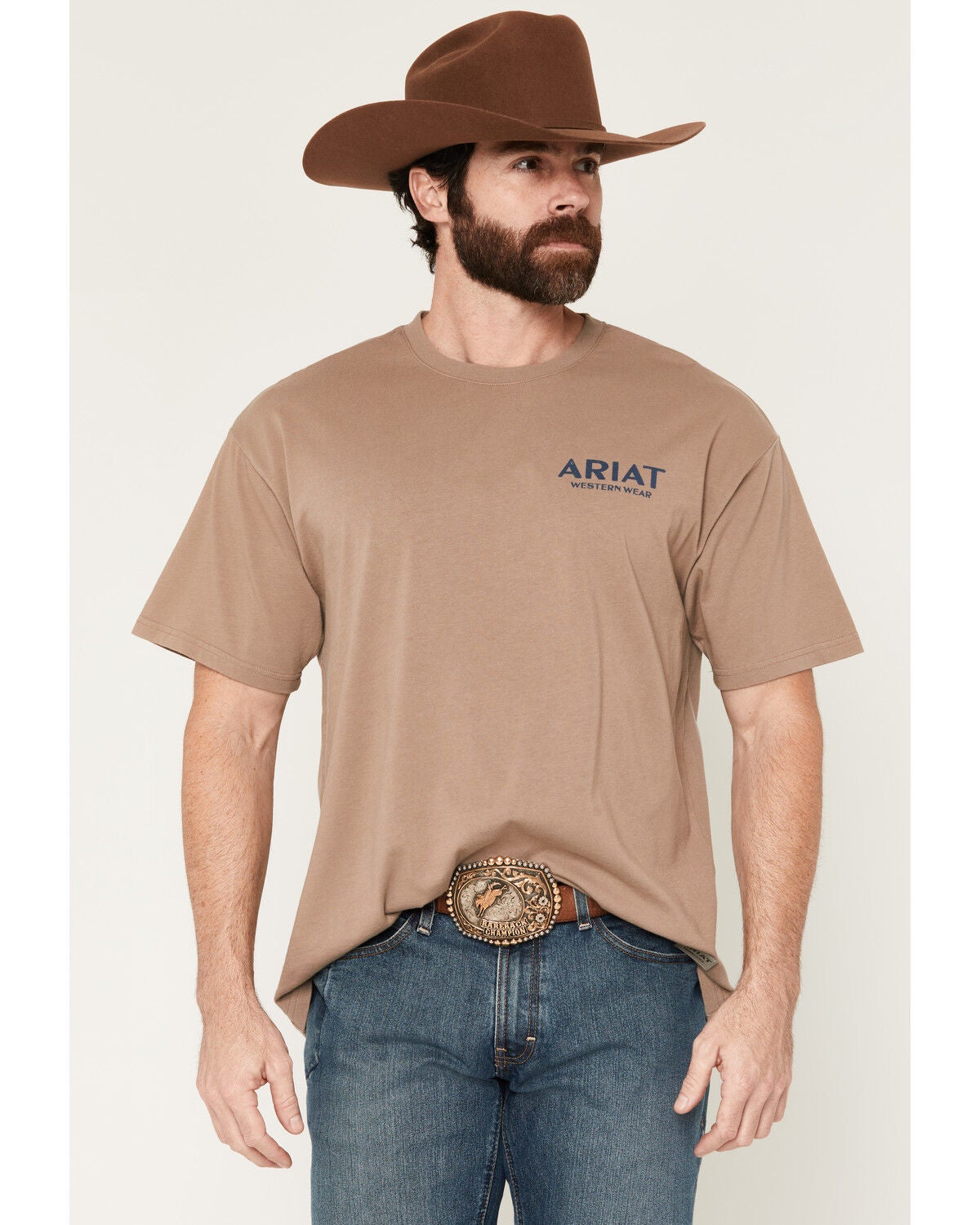 Image #2 - Ariat Men's Real Cowboy Short Sleeve Boxy Graphic T-Shirt, Taupe, hi-res