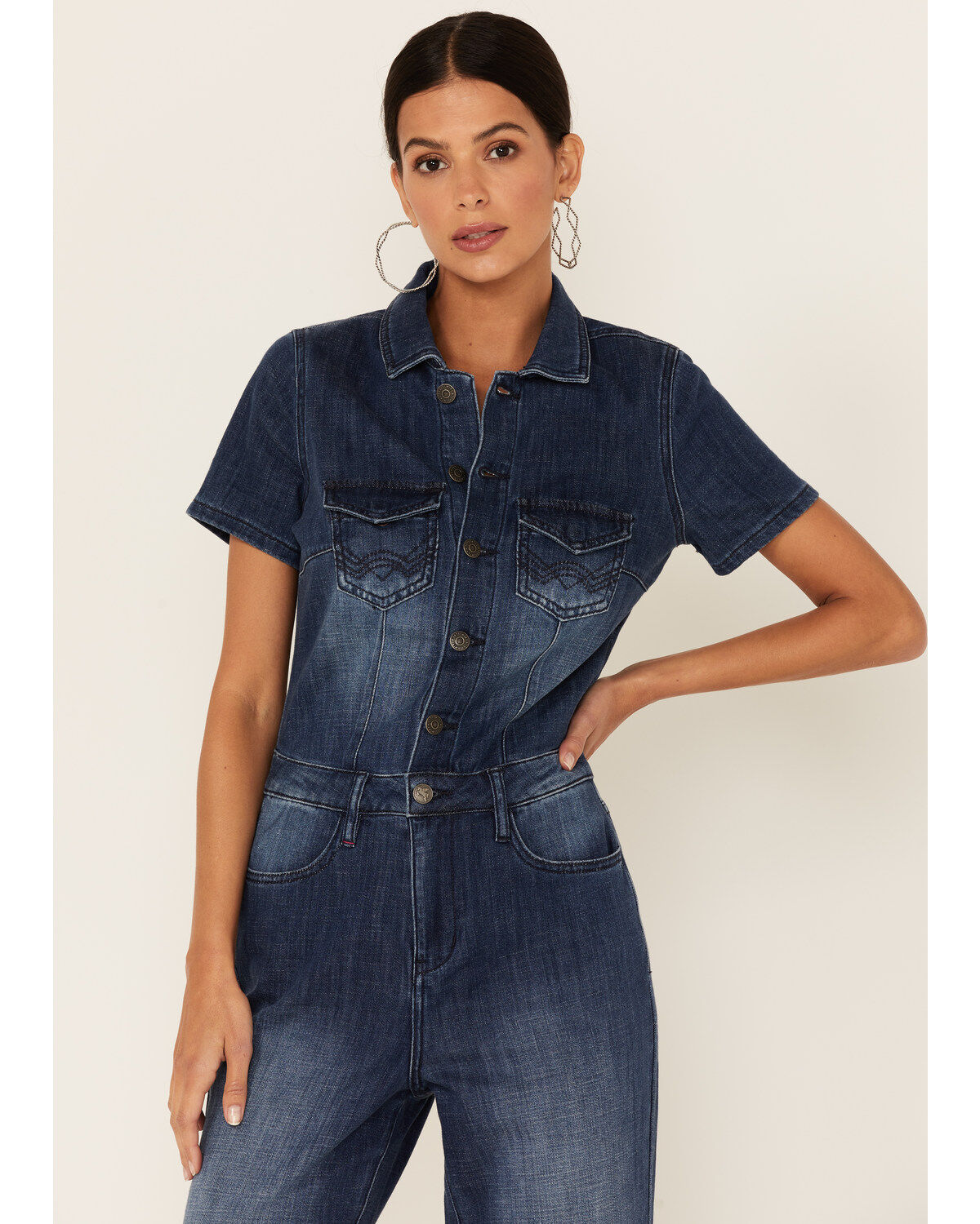 Women's blue denim jumpsuit clearance