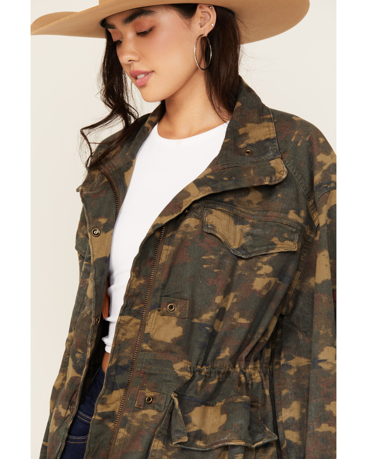 Image #2 - Free People Women's Arya Utility Camo Print Jacket, Olive, hi-res