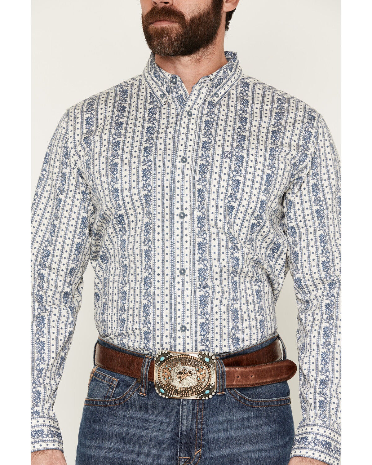 Image #3 - Cody James Men's Day Drinker Floral Stripe Print Long Sleeve Button-Down Stretch Western Shirt, White, hi-res