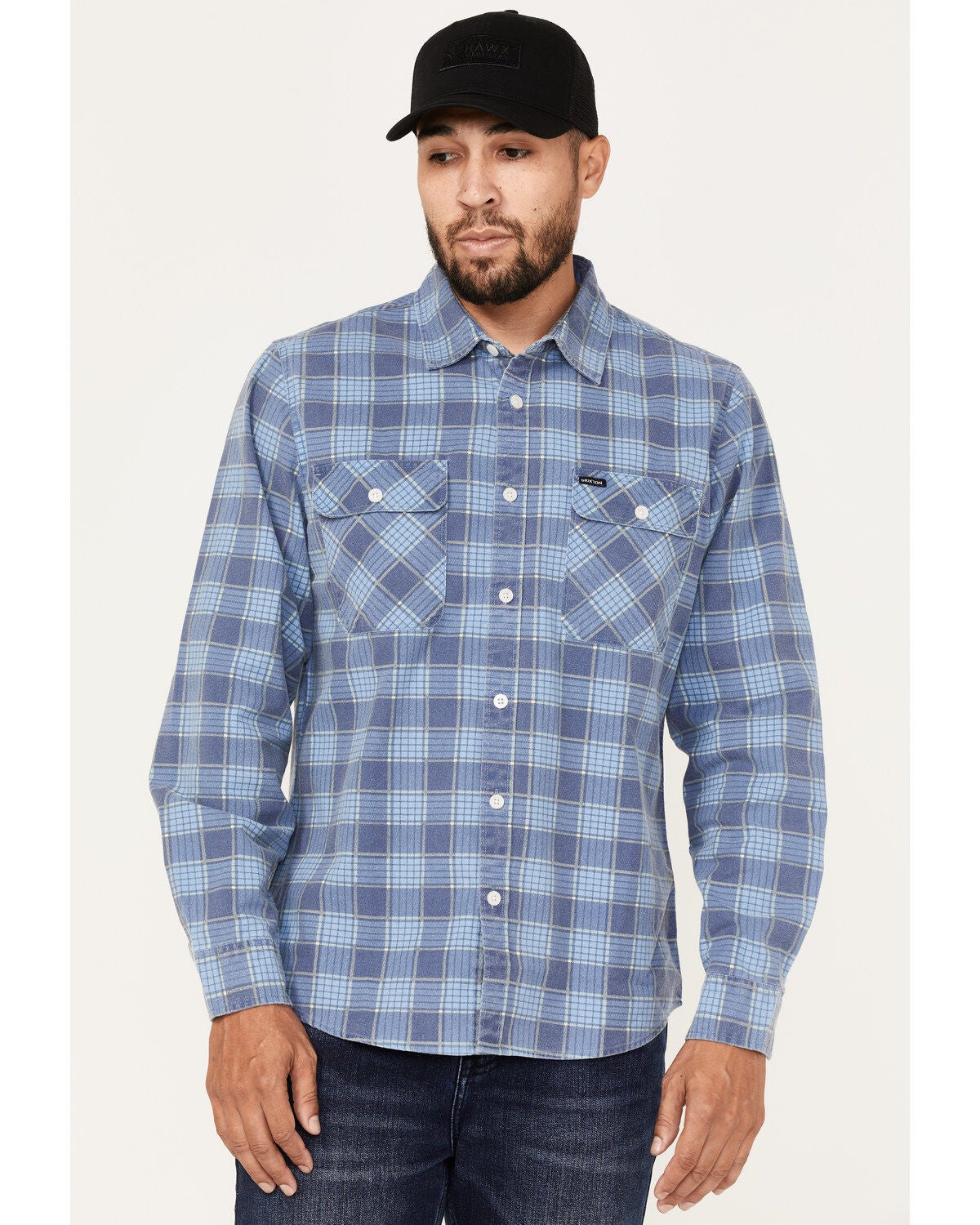 Brixton Men's Bowery Summer Weight Long Sleeve Button Down Shirt, Light Blue, hi-res