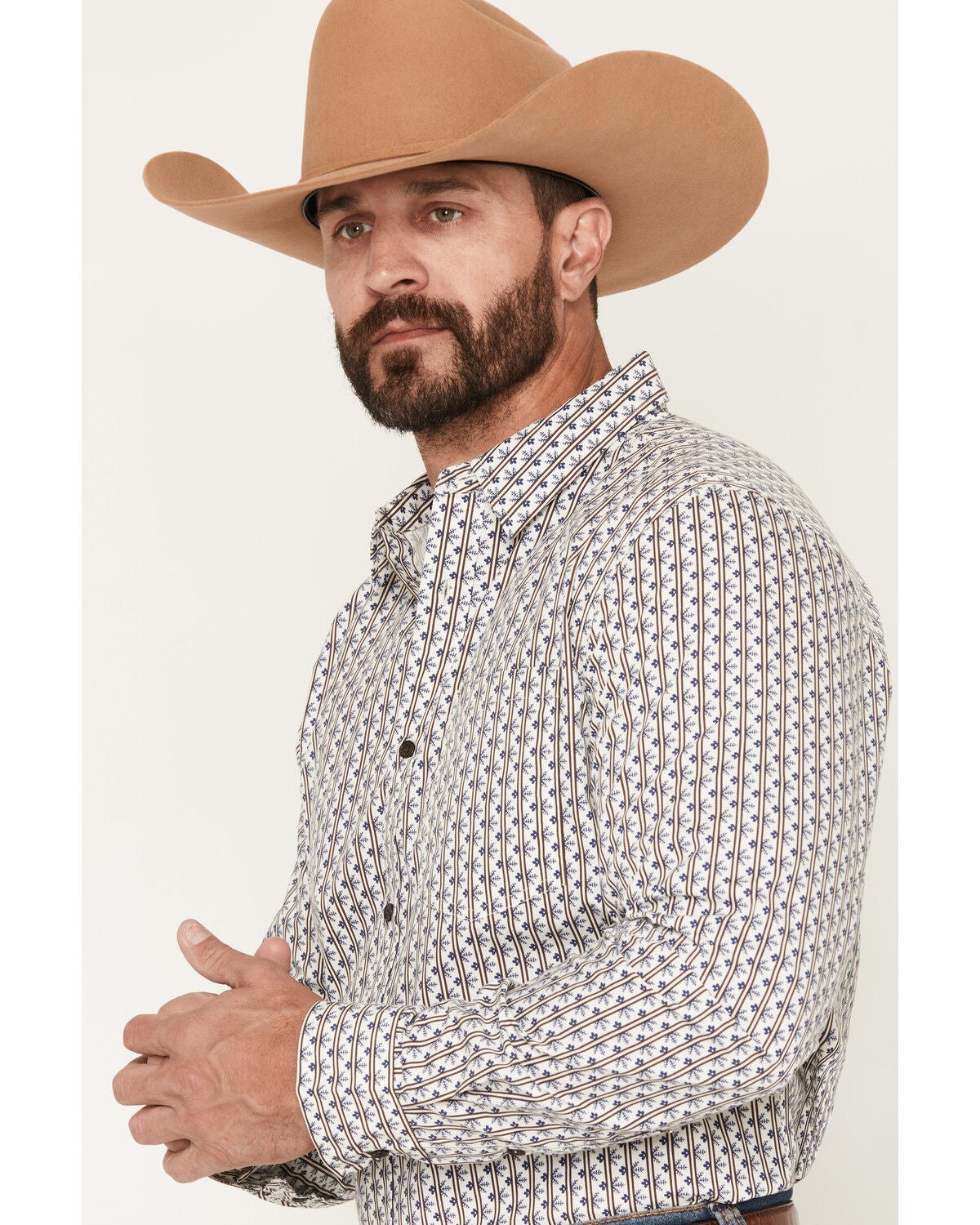 Image #2 - Gibson Trading Co Men's Exit 8 Floral Stripe Print Long Sleeve Button-Down Western Shirt, Ivory, hi-res