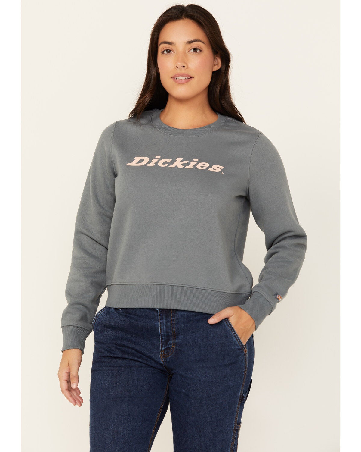 Dickies Women's Heavyweight Wordmark Crew Neck Fleece Sweatshirt, Dark Grey, hi-res