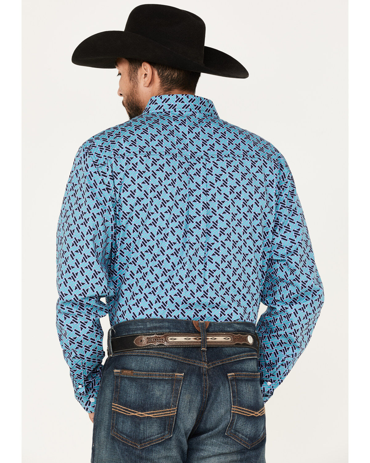 Image #4 - RANK 45® Men's Tie-Down Geo Print Button-Down Western Shirt, Blue, hi-res