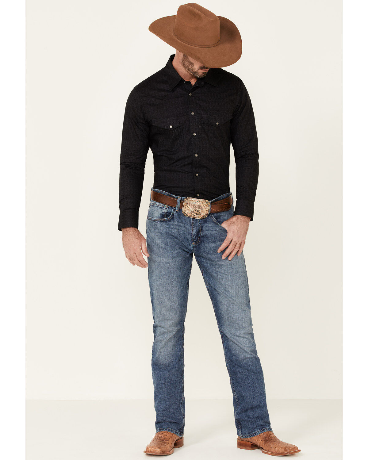 Image #2 - Rock & Roll Denim Men's Medallion Geo Print Long Sleeve Pearl Snap Western Shirt, Grey, hi-res