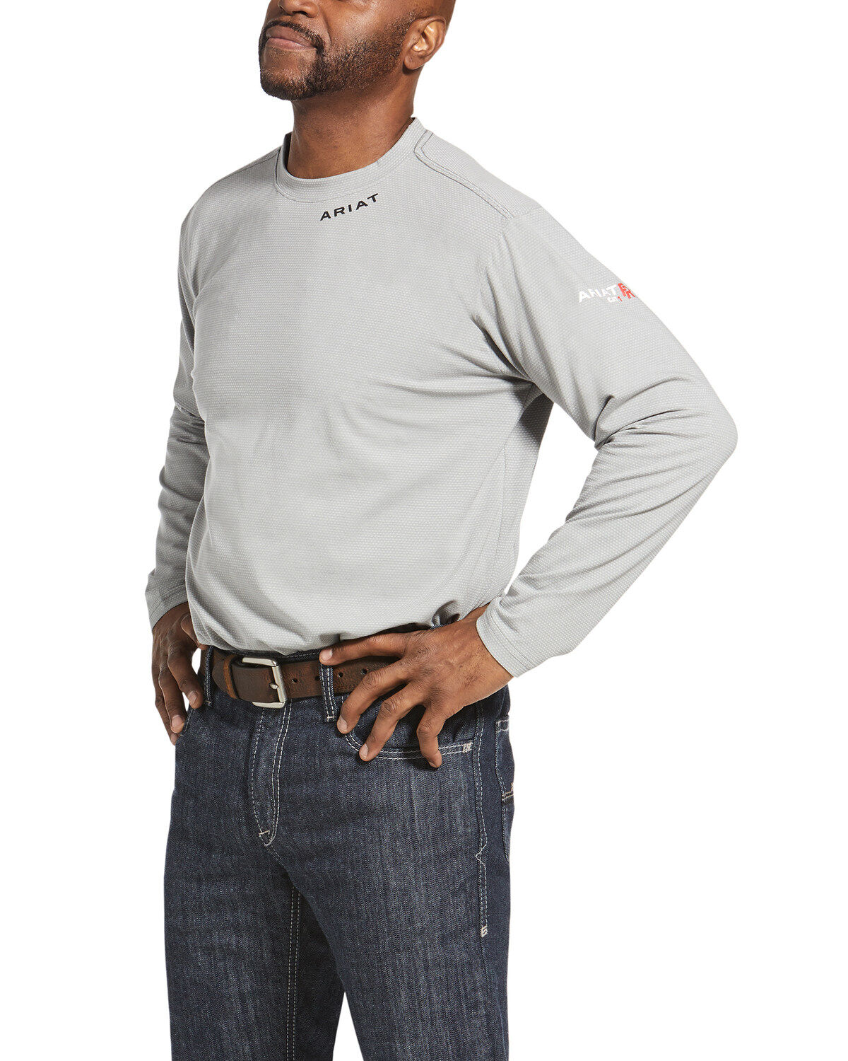 Image #1 - Ariat Men's Silver Fox FR Baselayer Long Sleeve Work T-Shirt - Big, Silver, hi-res