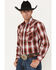 Ely Walker Men's Plaid Print Long Sleeve Snap Western Shirt, Burgundy, hi-res
