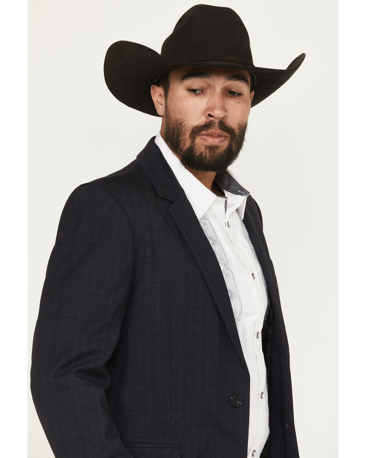 Image #2 - Panhandle Men's Tonal Plaid Print Slim Sportcoat, Black, hi-res