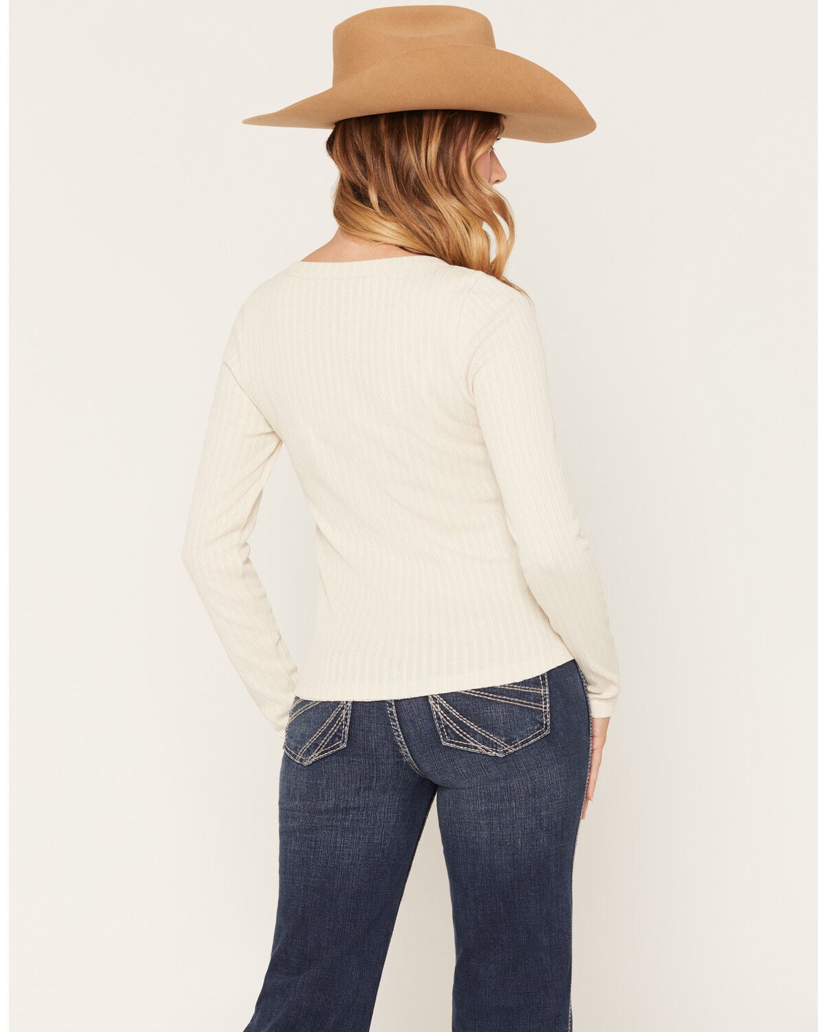 Image #4 - Shyanne Women's Lace Trim Henley Long Sleeve Top, Oatmeal, hi-res