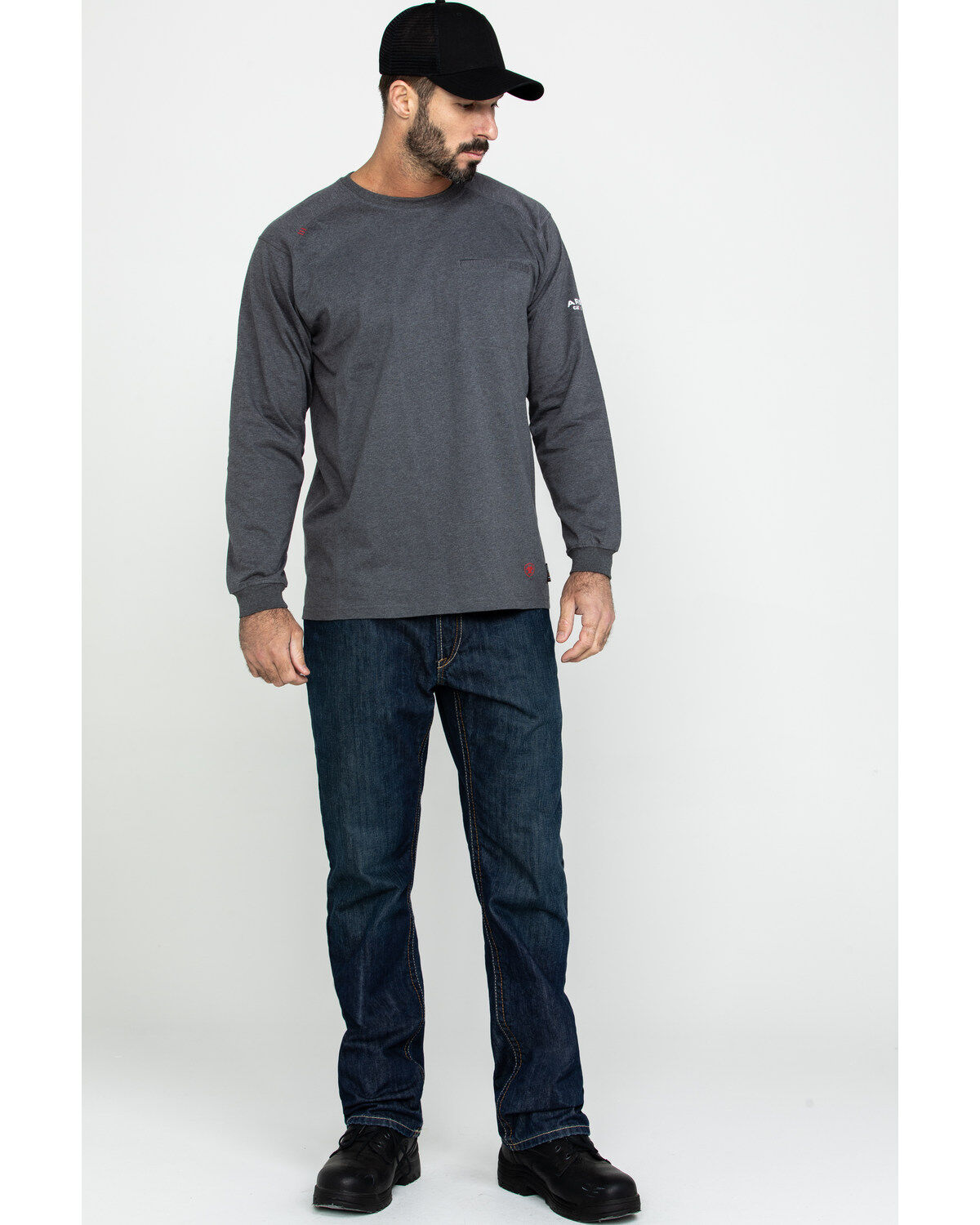Image #6 - Ariat Men's FR Air Crew Long Sleeve Work Shirt, Charcoal, hi-res