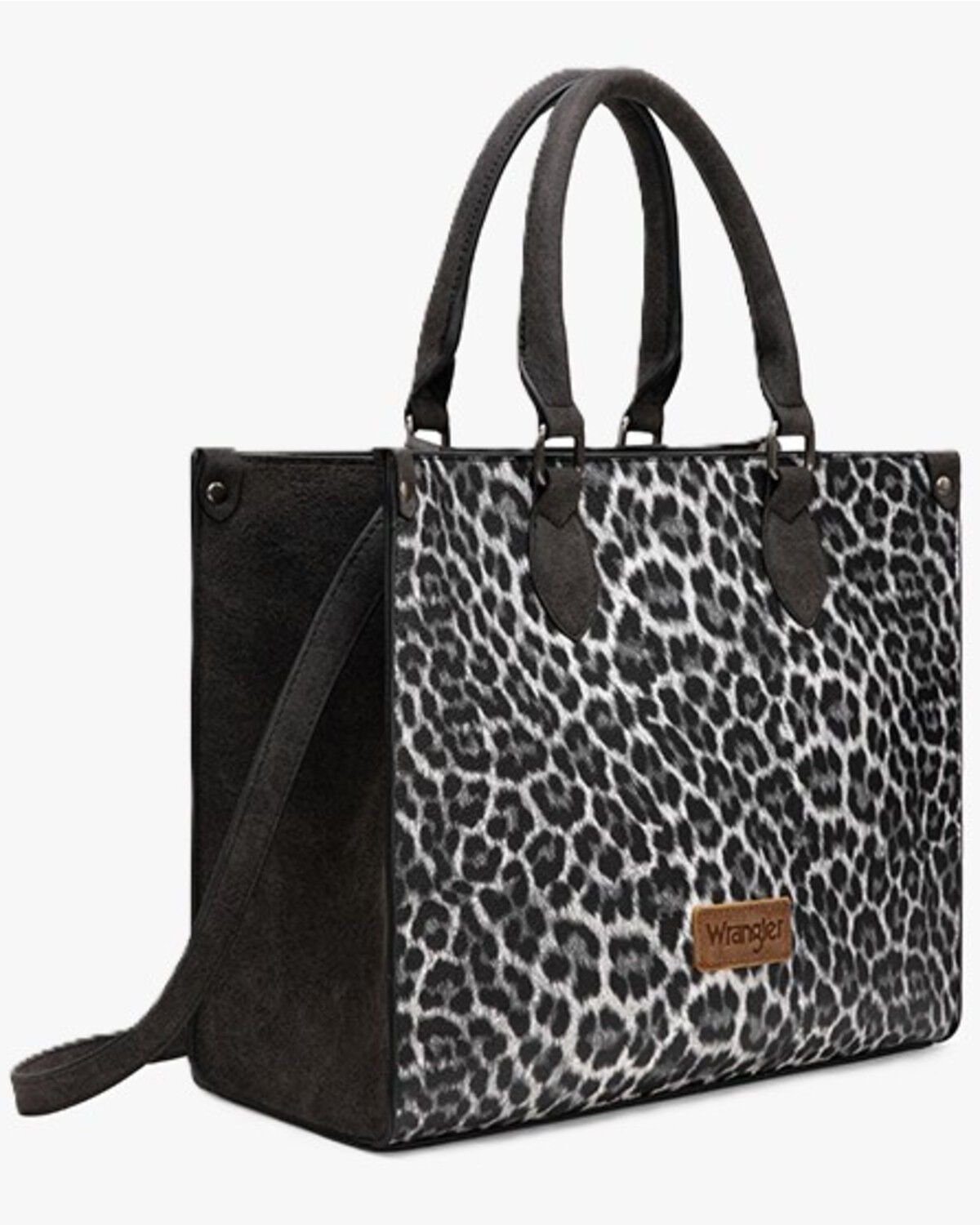 Image #1 - Wrangler Leopard Print Wide Crossbody Tote, Black, hi-res