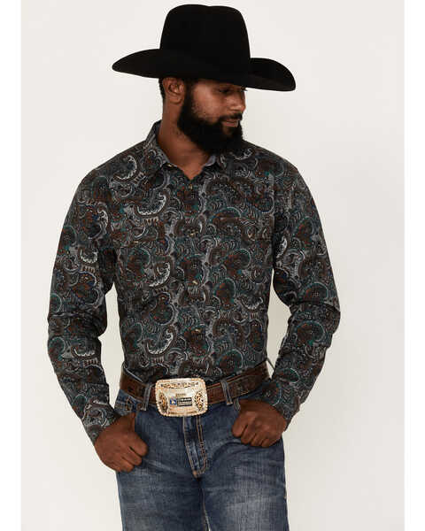 Cody James Men's Paisley 101 Paisley Print Long Sleeve Snap Western Shirt, Brown, hi-res