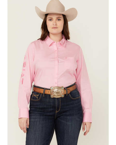 Ariat Women's R.E.A.L Team Kirby Long Sleeve Button-Down Stretch Western Shirt - Plus , Pink, hi-res
