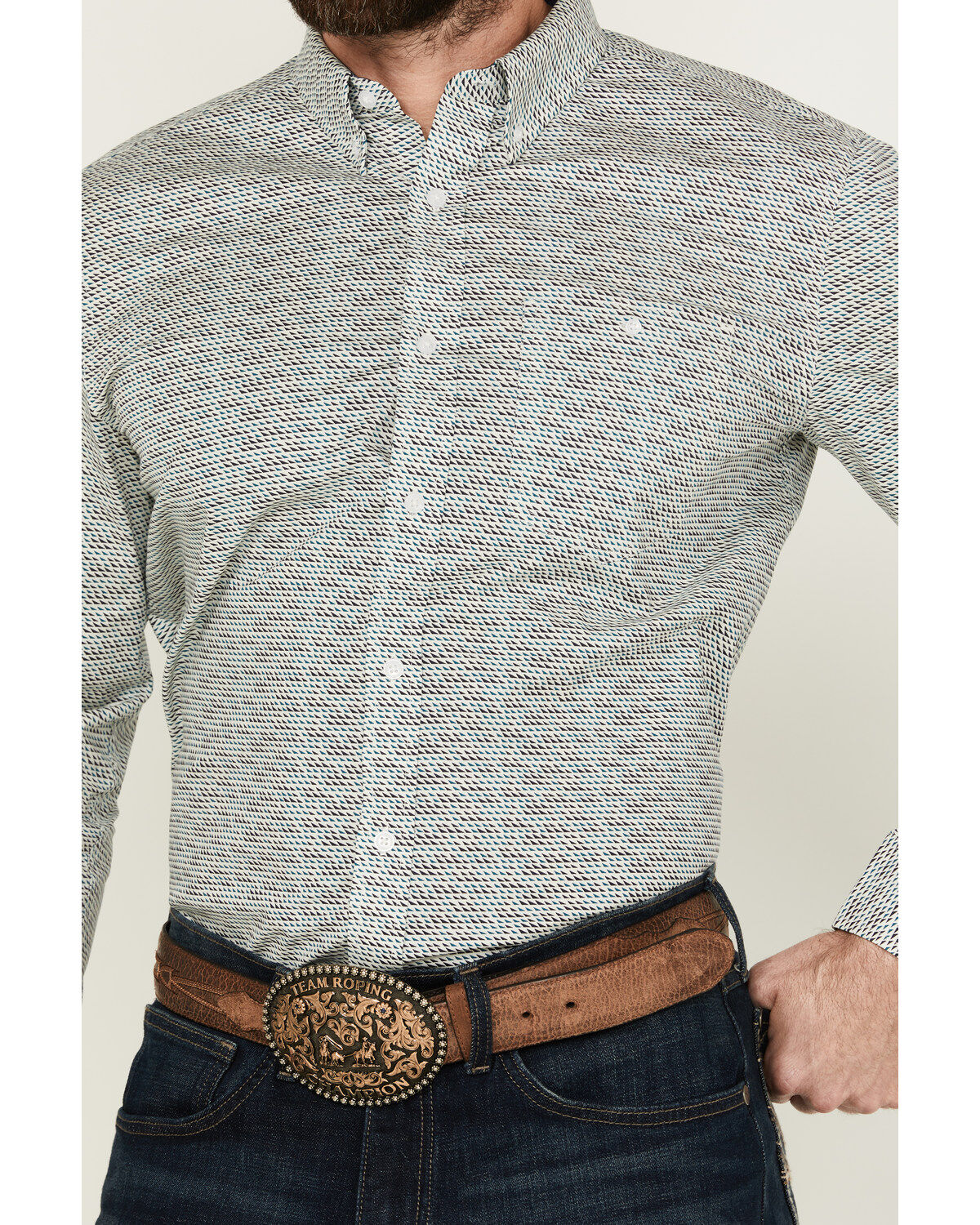 Image #3 - RANK 45® Men's Tunis Printed Long Sleeve Button-Down Performance Stretch Western Shirt, Ivory, hi-res