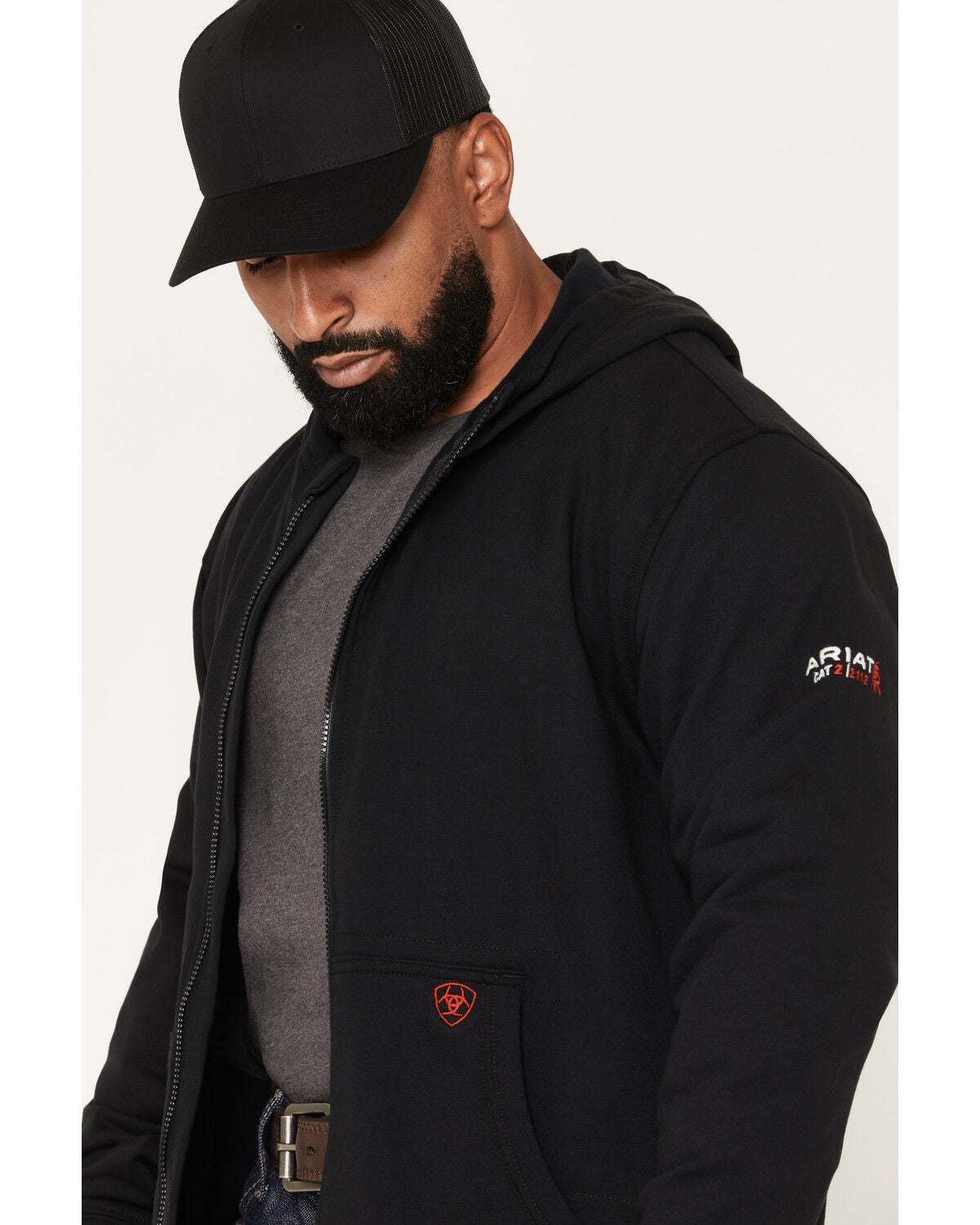 Image #3 - Ariat Men's FR Durastretch New Rig Life Full Zip Hooded Jacket, Black, hi-res
