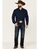 RANK 45 Men's Roughie Performance Long Sleeve Snap Solid Western Shirt , Navy, hi-res