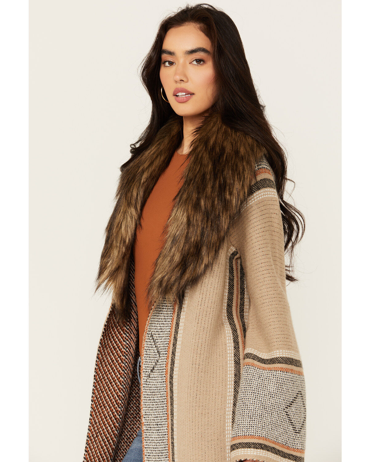 Image #2 - Shyanne Women's Oversized Faux Fur Trim Cardigan, , hi-res