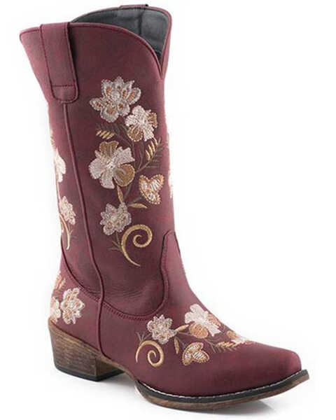Roper Women's Riley Floral Western Performance Boots - Snip Toe, Red, hi-res