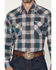 Image #3 - Ely Walker Men's Plaid Print Long Sleeve Pearl Snap Western Shirt, Dark Teal, hi-res