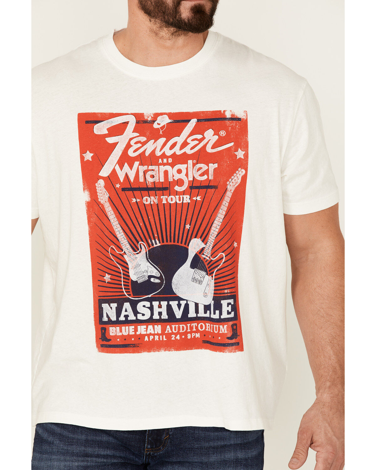 Image #3 - Wrangler X Fender Men's On Tour Nashville Vintage Graphic T-Shirt, White, hi-res