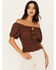 Image #1 - Shyanne Women's Puff Sleeve Smocked Bodice Top, Dark Brown, hi-res
