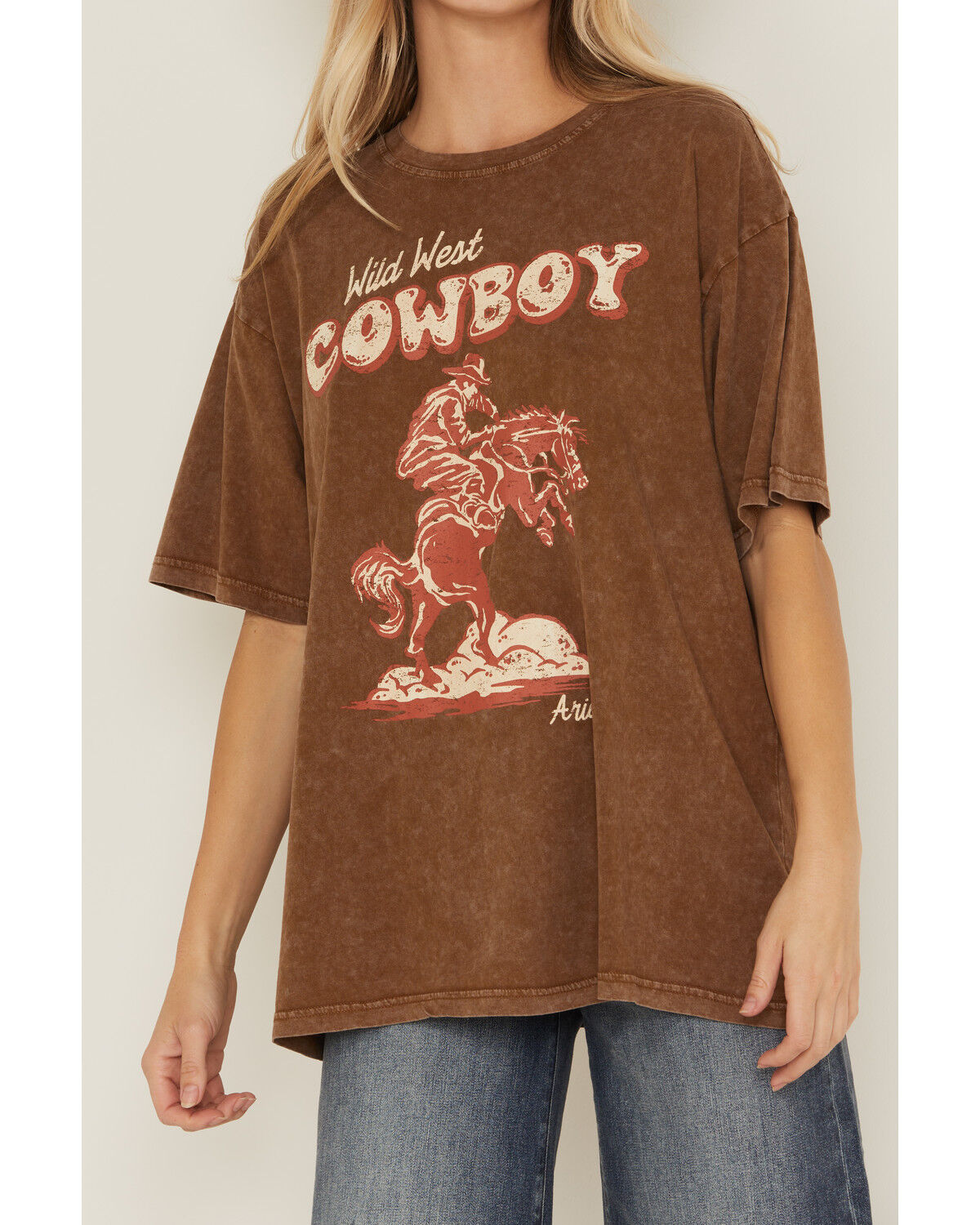 Image #3 - Ariat Women's Wild West Cowboy Short Sleeve Oversized Graphic Tee, Brown, hi-res