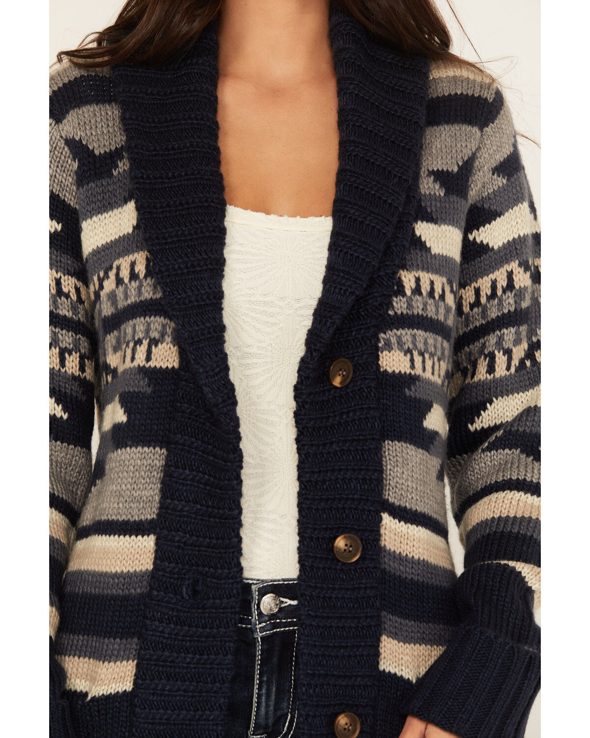 Image #4 - Stetson Women's Southwestern Print Shawl Cardigan, Blue, hi-res