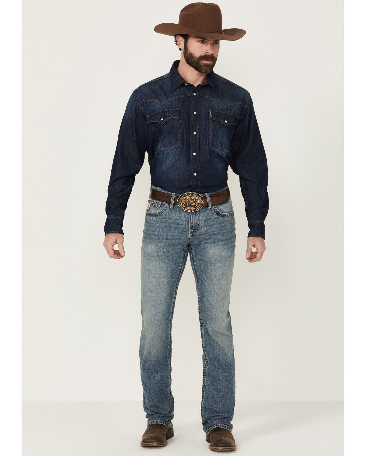 Cinch Men's Ian Medium Wash Slim Bootcut Rigid Denim Jeans, Indigo, hi-res