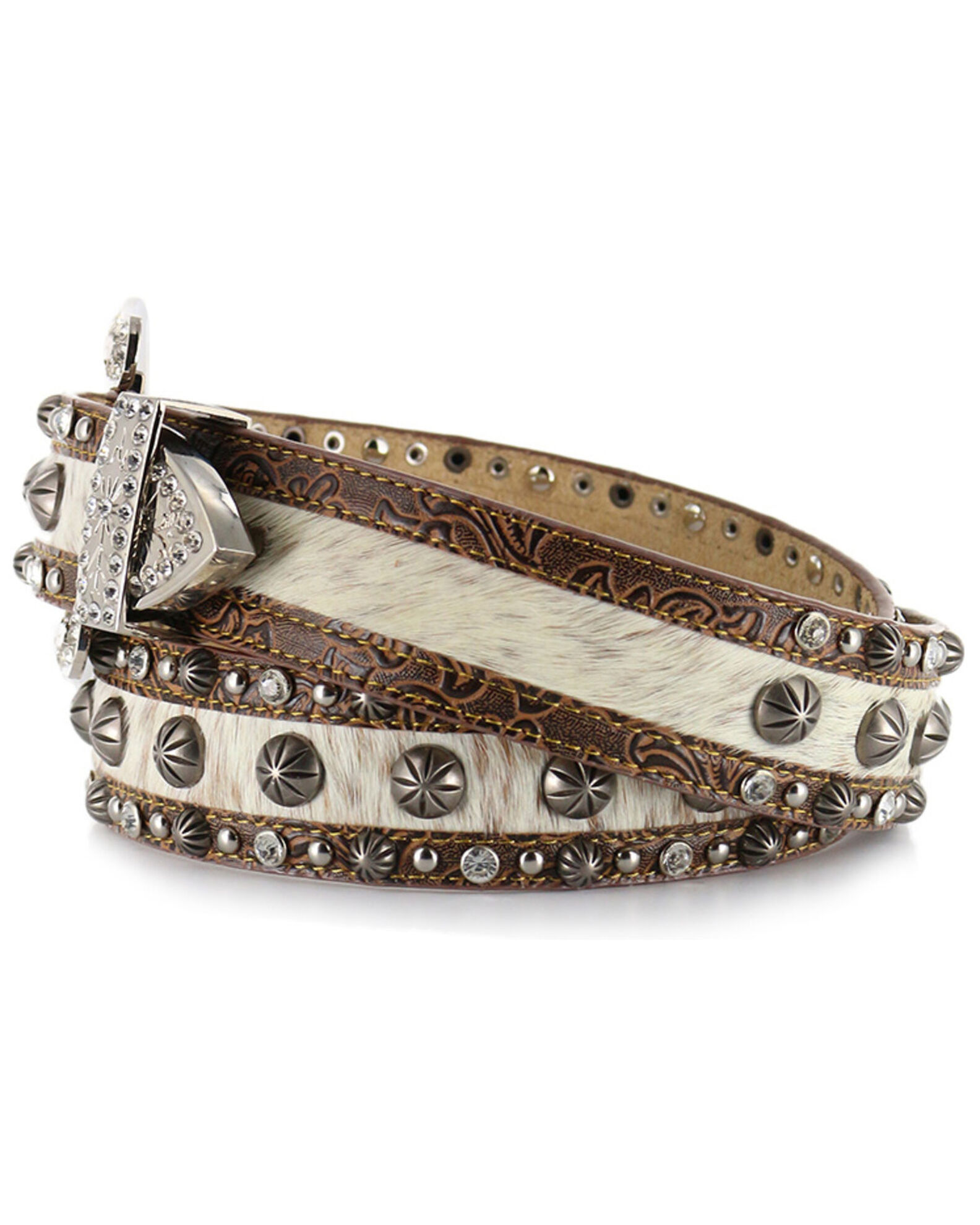 Image #4 - Angel Ranch Women's Hair-On Hide Concho Belt, Brown, hi-res