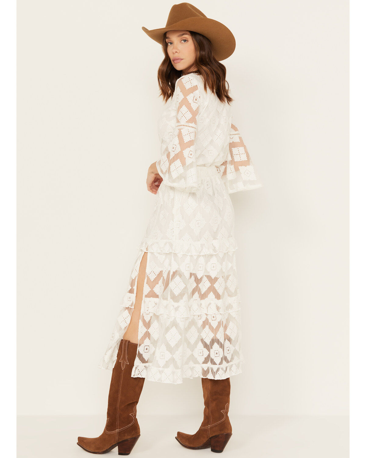 Image #5 - Shyanne Women's Diamond Embroidered Mesh Skirt, White, hi-res