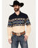 Panhandle Men's Southwestern Print Long Sleeve Western Snap Shirt, Navy, hi-res