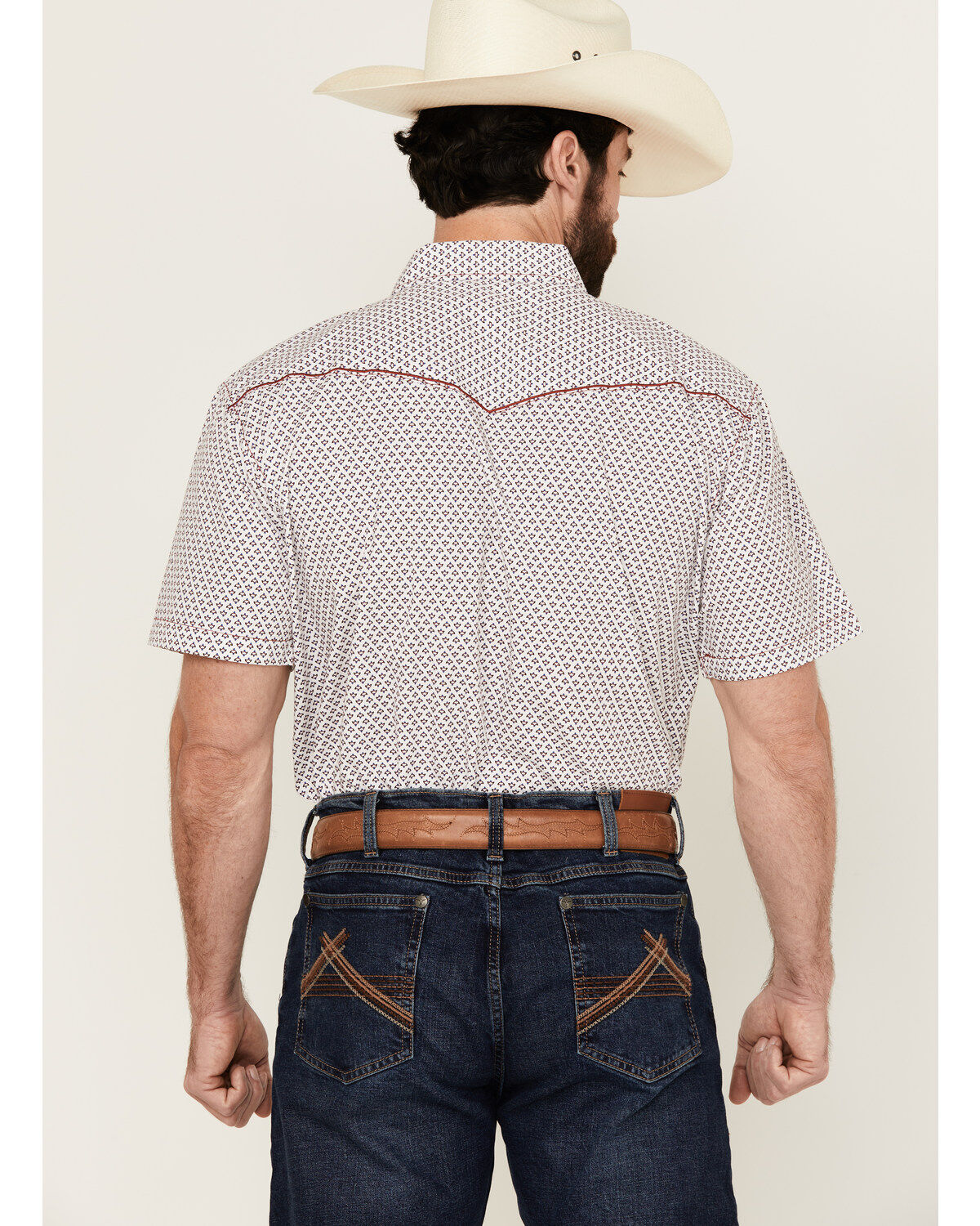 Image #4 - Cowboy Hardware Men's Fleur Printed Short Sleeve Pearl Snap Western Shirt, White, hi-res