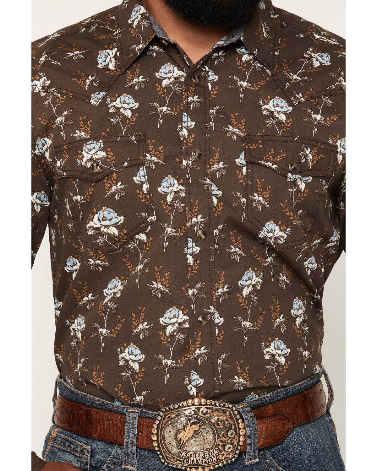 Image #3 - Cody James Men's Night Cap Floral Print Long Sleeve Snap Western Shirt, Brown, hi-res