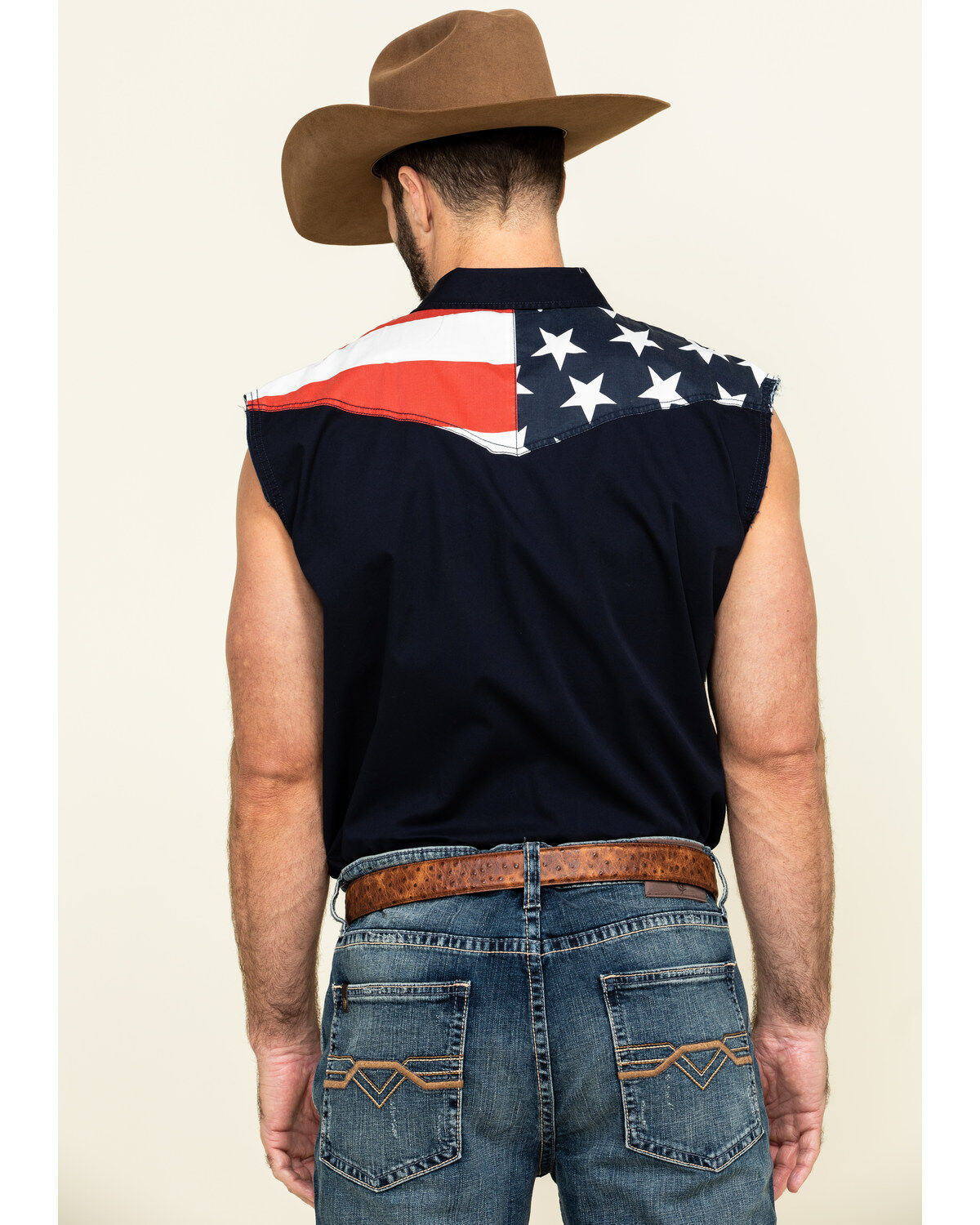 Image #2 - Cody James Men's American Flag Bubba Sleeveless Western Shirt, Red, hi-res