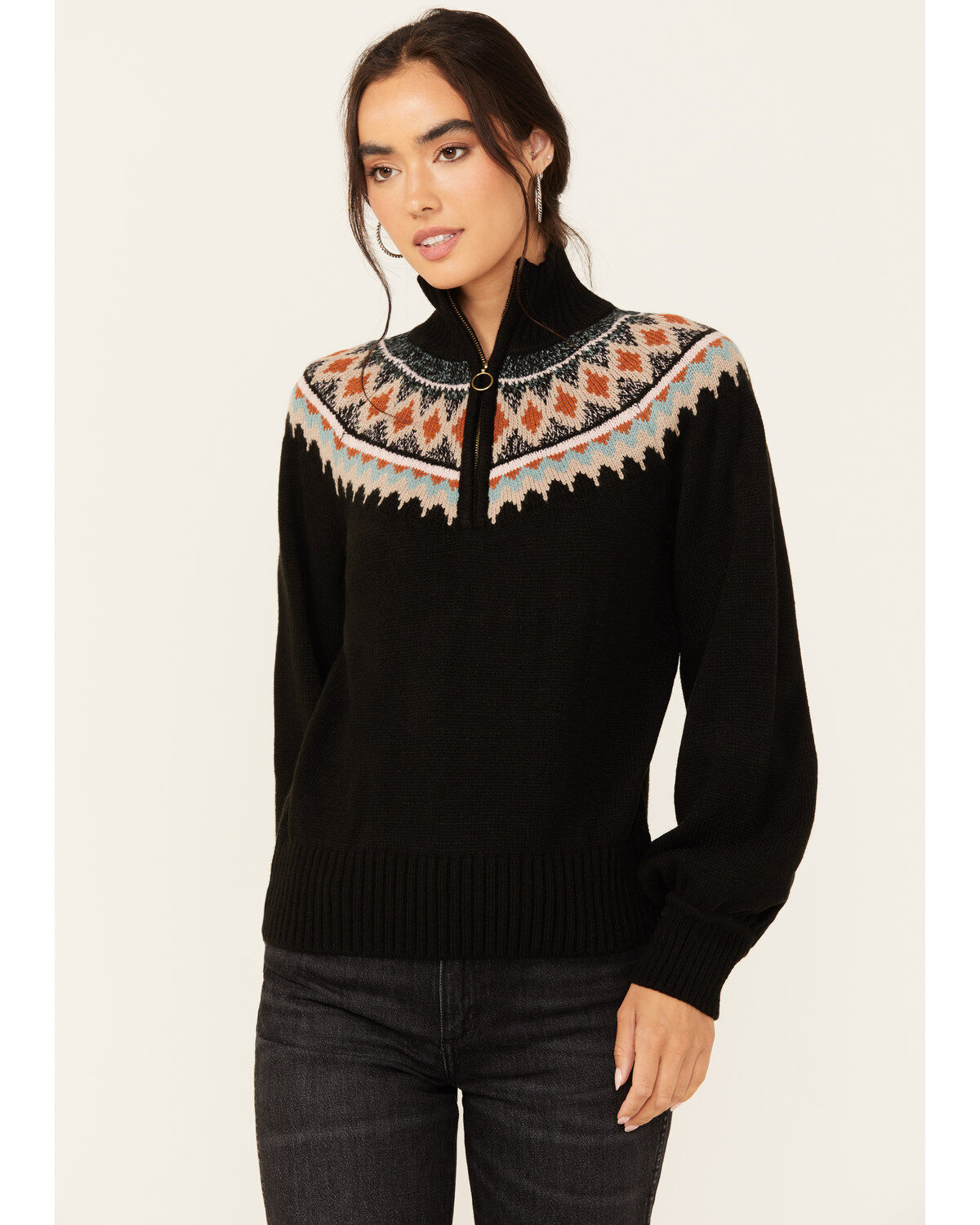 Image #1 - Shyanne Women's Extra Zip Front Mock Neck Sweater, Black, hi-res