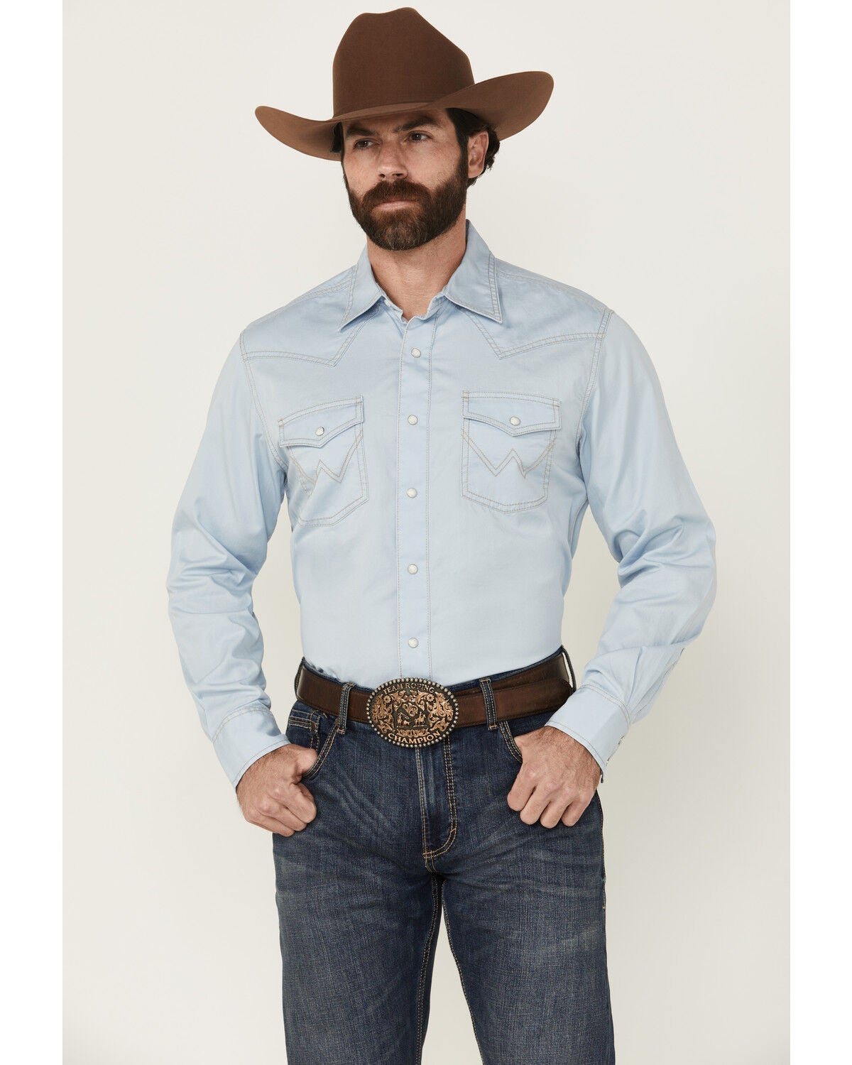 Wrangler Retro Men's Solid Long Sleeve Snap Western Shirt, Light Blue, hi-res