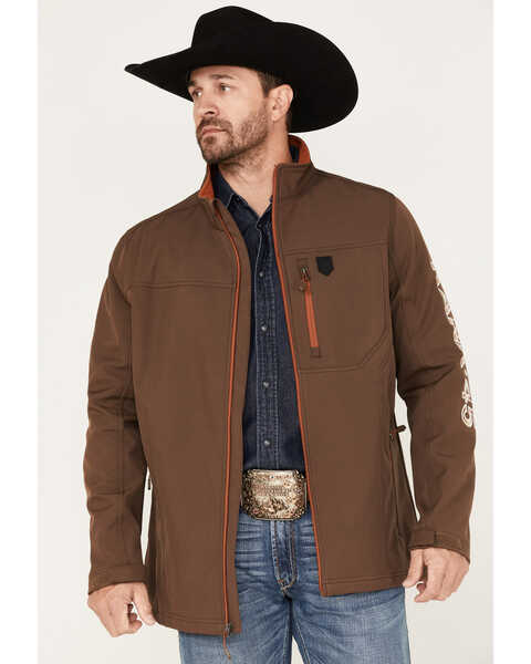 RANK 45® Men's Bronco Striped Embellished Softshell Jacket, Brown, hi-res