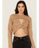 Image #3 - Cleo + Wolf Women's Reversible Cut Out Cropped Sweater, Bark, hi-res