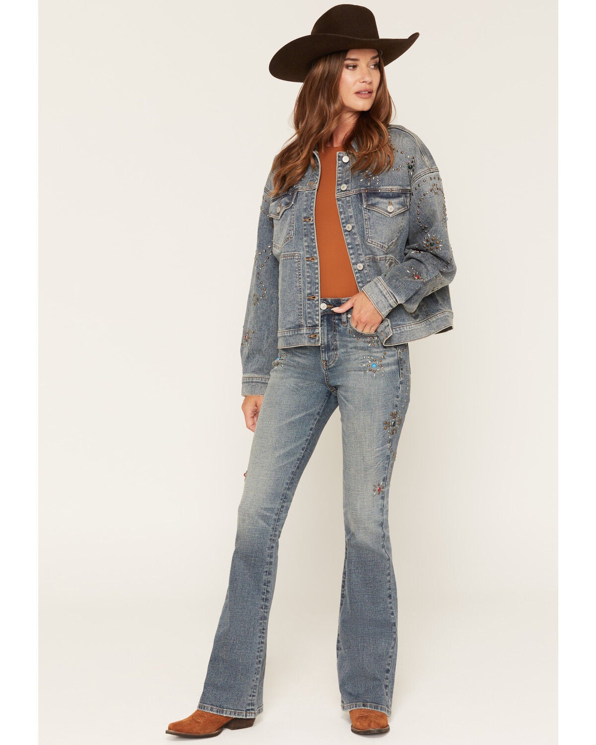 Image #1 - Shyanne Women's Medium Wash Luna High Rise Spirit Flare Stretch Denim Jeans, Medium Wash, hi-res