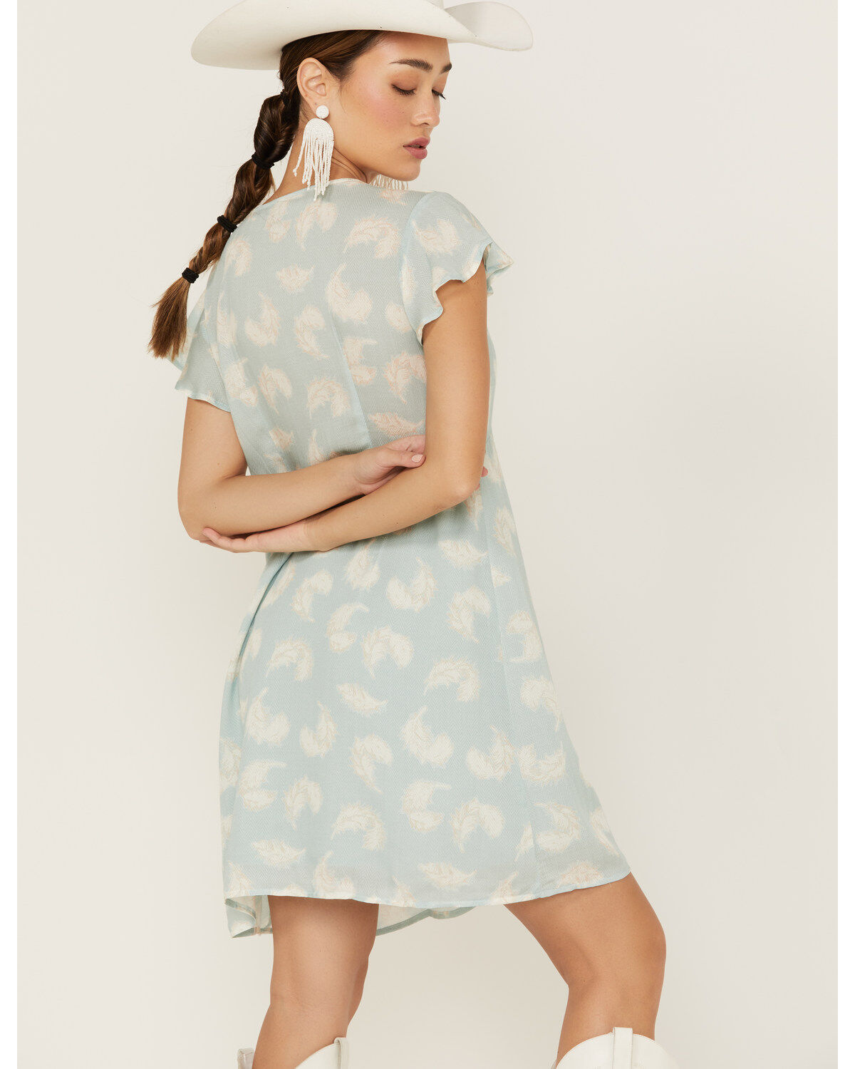 Image #3 - Stetson Women's Feather Print Button-Front Mini Dress, Blue, hi-res
